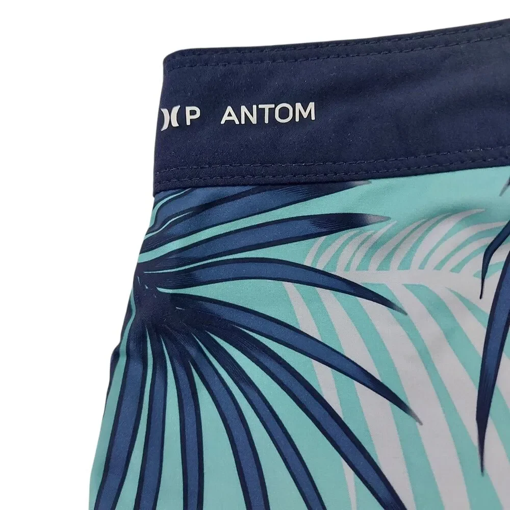 Hurley Phantom Board Shorts Mens 32 Green Hawaiian Print Beach Travel Outdoor